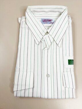 VTG Redkap Sz 17 Striped Short Sleeve Button Shirt Work Blue Collar Patch New